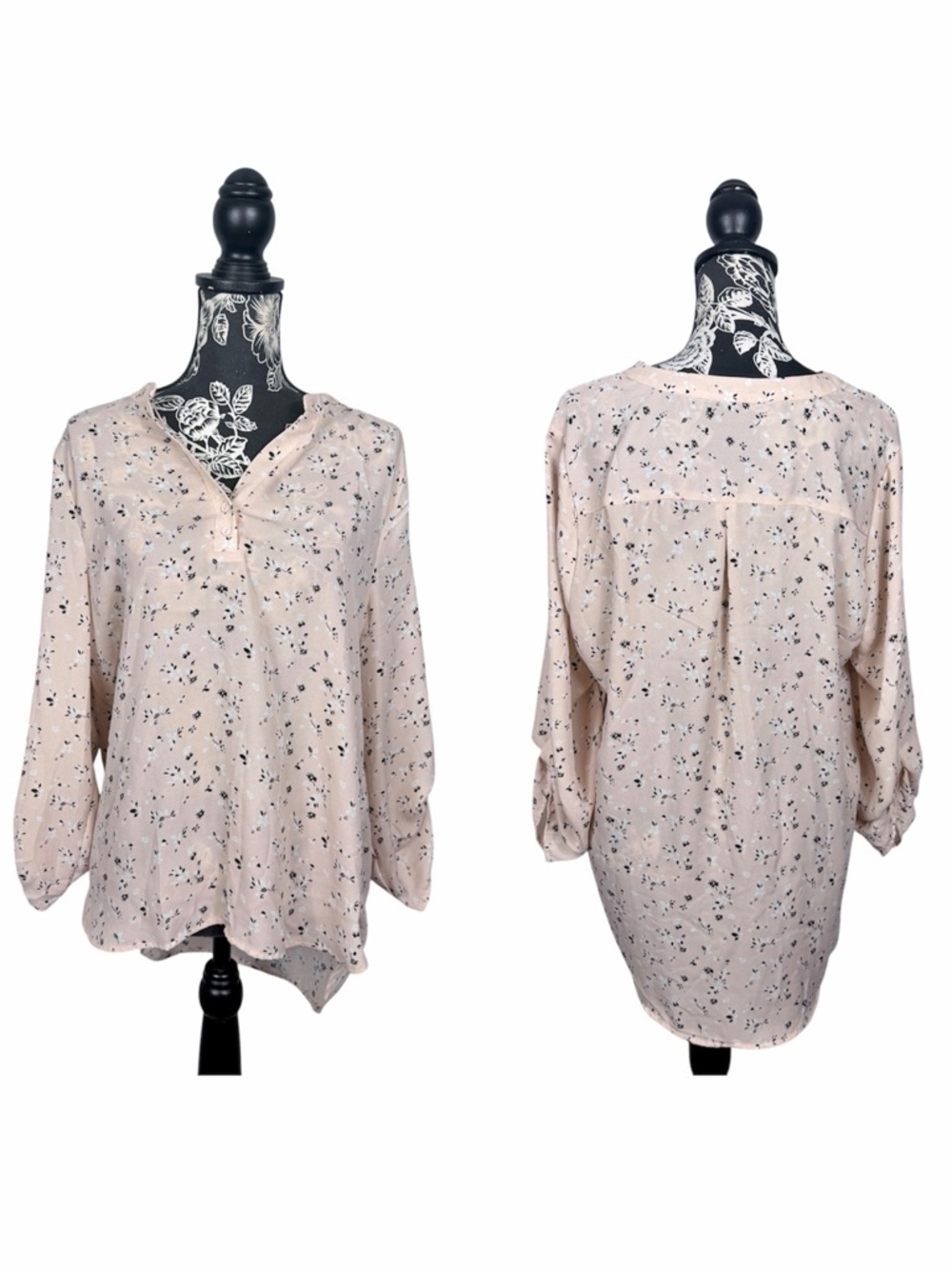 Cure blush pink floral print oversize high/low chiffon top size large